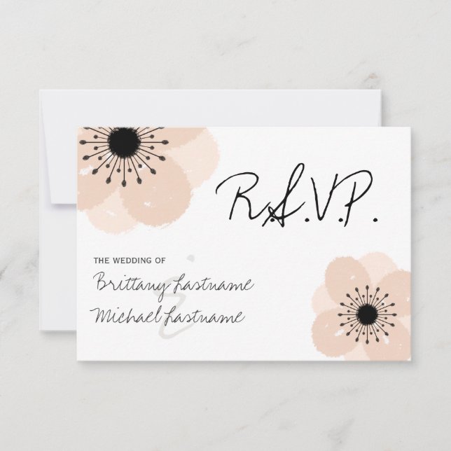 Pink French Anemone Wedding RSVP Karte (Vorderseite)