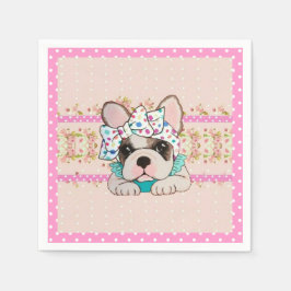 Pink French Bulldog Napkins Serviette