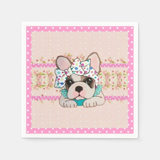 Pink French Bulldog Napkins Serviette (Vorderseite)