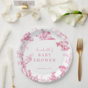 Pink French Country Farm Animal Girl Baby Dusche Pappteller