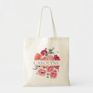 Pink French Peonies Floral Bridesmaid Monogram Tragetasche