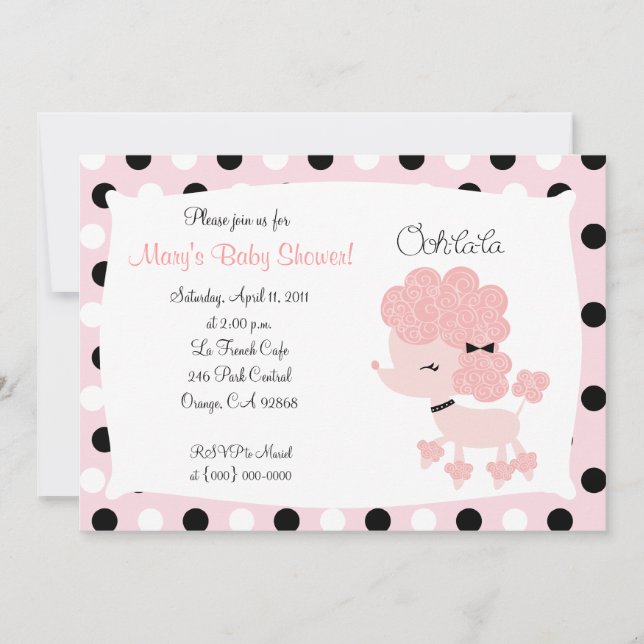 PINK FRENCH POODLE Ooh la 12x18 Baby Dusche Einladung (Vorderseite)