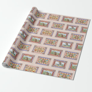 Pink French Quirky Animal Print Polaroï Blüte Geschenkpapier