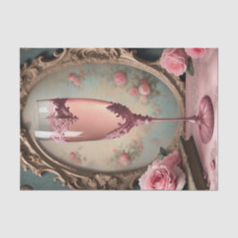Pink French Rokoko Champagne Glass Decoupage Papie Seidenpapier