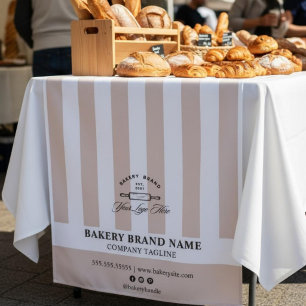 Pink French Stripes Bakery Logo Tischläufer Wandteppich