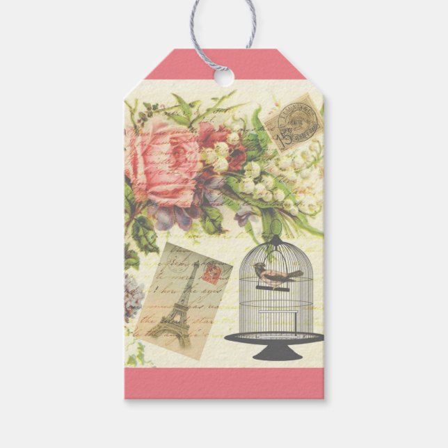 Pink French Theme Vintag Paris Geschenktag Geschenkanhänger (Vorderseite)