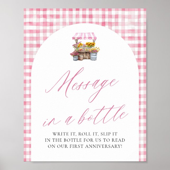 Pink Fresh off Market Message in einem Flaschenzei Poster (Vorne)