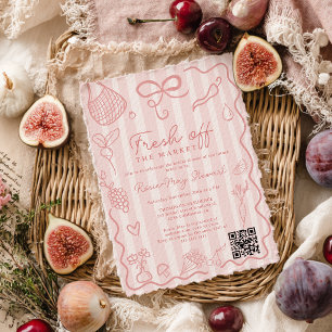 Pink Fresh Off the Market Hand Gezeichnete QR Hoch Einladung