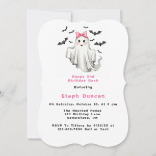 Pink Friendly Girl Ghost mit Fledermäusen Geburtst Einladung