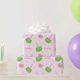 Pink Frog Girl Birthday Geschenkpapier
