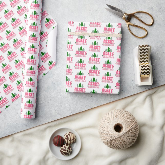 Pink Frohe Weihnachten Geschenkpapier (Kunsthandwerk)