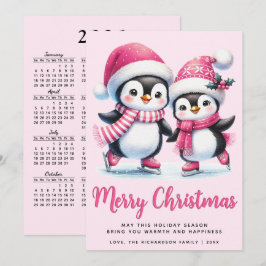 Pink Frohe Weihnachten Niedlich Ice Skaten Pinguin