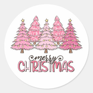Pink Frohe Weihnachten Runder Aufkleber