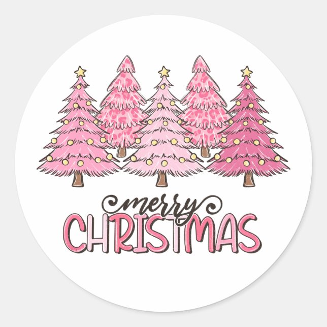 Pink Frohe Weihnachten Runder Aufkleber (Vorderseite)