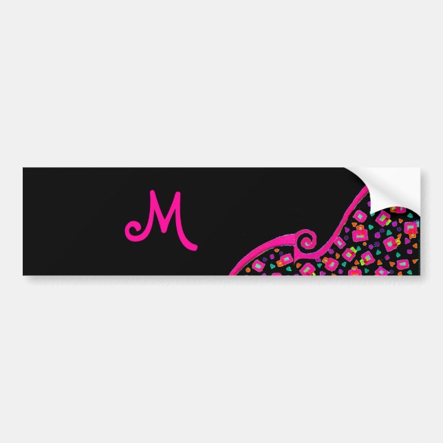 PINK FUCHSIA BLACK ABSTRAKT DEKO MONOGRAM AUTOAUFKLEBER (Vorne)