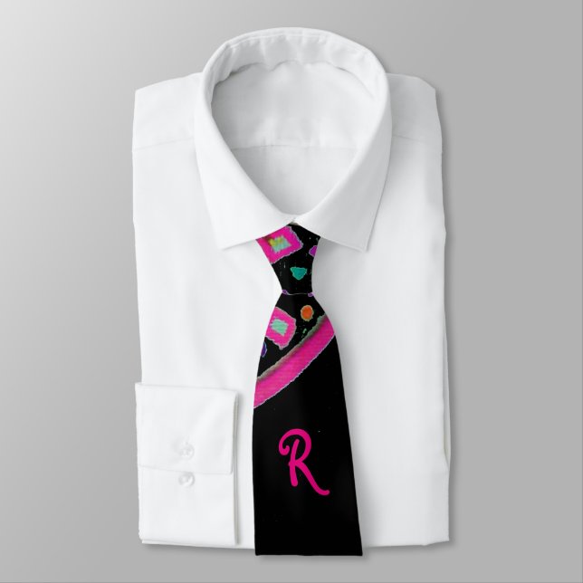 PINK FUCHSIA BLACK ABSTRAKT DEKO MONOGRAM KRAWATTE (Gebunden)
