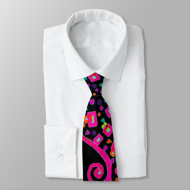 PINK FUCHSIA BLACK ABSTRAKTER DEKO KRAWATTE (Gebunden)
