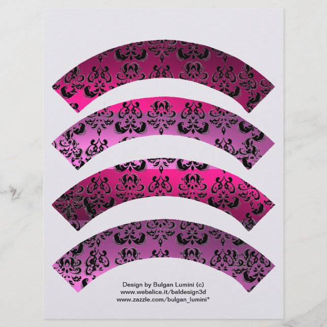 PINK FUCHSIA BLACK DAMASK CUPCAKE LINER CUTOUT (Vorderseite)