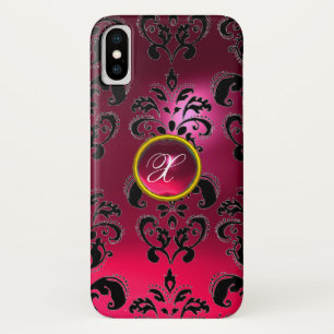 PINK FUCHSIA BLACK DAMASK GEMSTONE MONOGRAMM Case-Mate iPhone HÜLLE