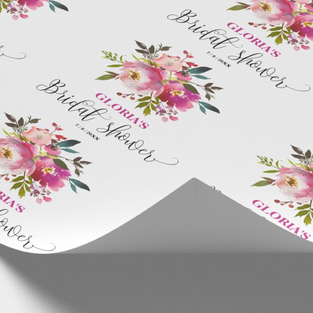 Pink Fuchsia Floral Brautparty Geschenkpapier (Von Creator hochgeladen)
