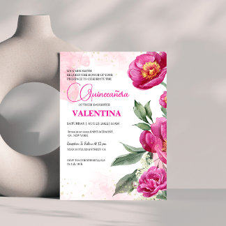 Pink Fuchsia Floral Gold Aquarellfarbe Einladung