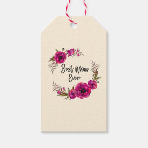 Pink Fuchsia Floral Poppies Wreath Beste Mama je Geschenkanhänger