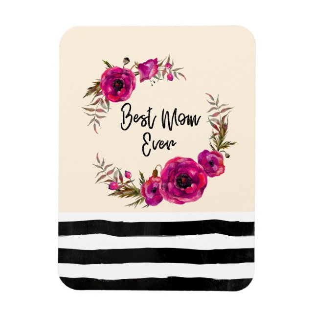 Pink Fuchsia Floral Poppies Wreath Beste Mama je Magnet (Vertikal)