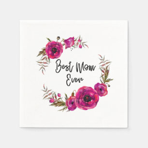 Pink Fuchsia Floral Poppies Wreath Beste Mama je Serviette