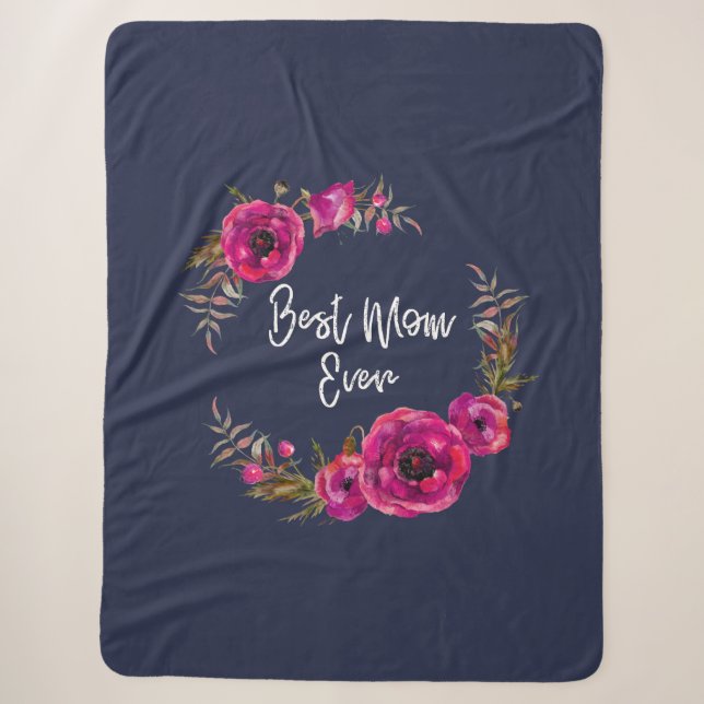 Pink Fuchsia Floral Poppies Wreath Beste Mama je Sherpadecke (Vorderseite)