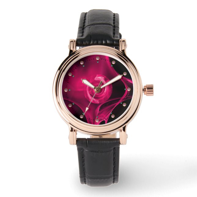 PINK FUCHSIA FRAKTAL ROSE ARMBANDUHR (Vorderseite)