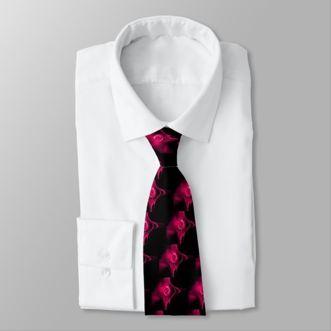 PINK FUCHSIA FRAKTAL ROSE IM SCHWARZEN Muster Krawatte (Gebunden)