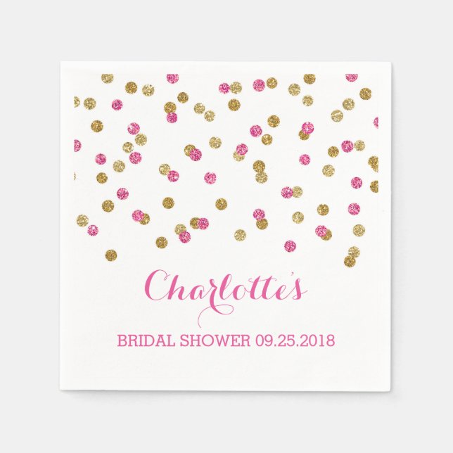 Pink Fuchsia Gold Confetti Brautparty Serviette (Vorderseite)