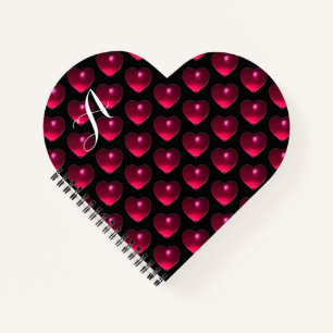 PINK FUCHSIA HERZEN, BLACK-Valentinstag Monogramm Notizbuch