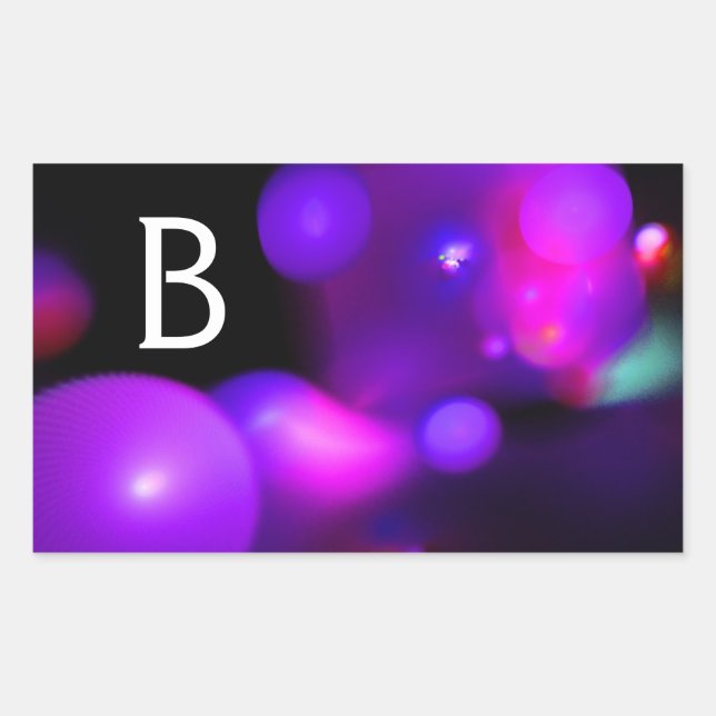 PINK FUCHSIA LILA SCHWARZES FRAKTAL BUBBLES MONOGR RECHTECKIGER AUFKLEBER (Vorderseite)