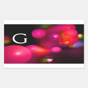 PINK FUCHSIA LILA SCHWARZES FRAKTAL BUBBLES MONOGR RECHTECKIGER AUFKLEBER