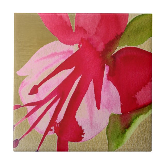Pink Fuchsia Pop Kunst Aquarell Blume Fliese (Vorderseite)