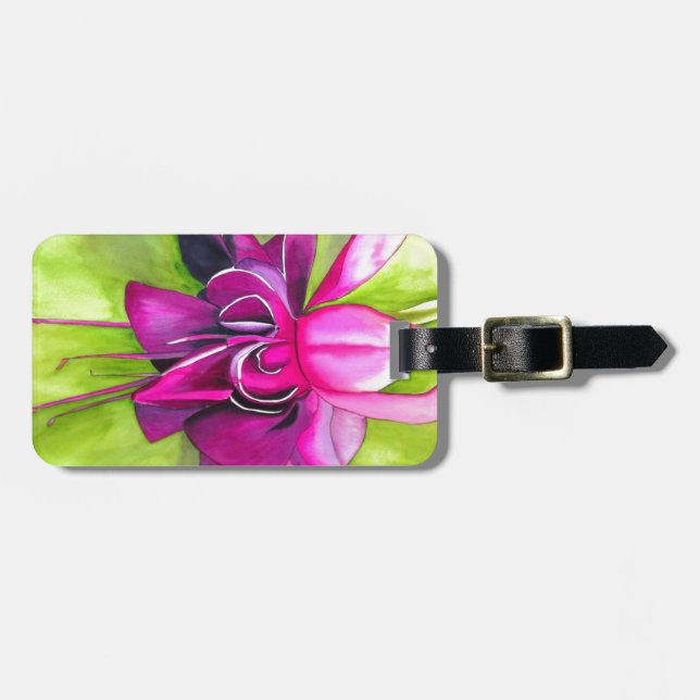 Pink Fuchsia Pop Kunst Aquarell Blume Gepäckanhänger (Vorderseite horizontal)