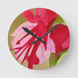 Pink Fuchsia Pop Kunst Aquarell Blume Runde Wanduhr