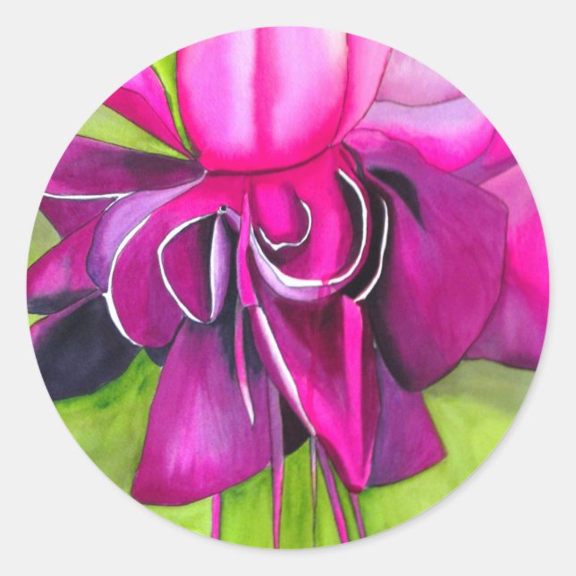 Pink Fuchsia Pop Kunst Aquarell Blume Runder Aufkleber (Vorderseite)