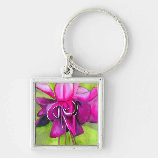 Pink Fuchsia Pop Kunst Aquarell Blume Schlüsselanhänger (Vorne)