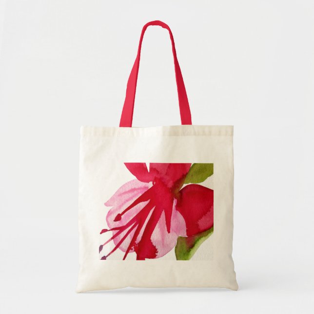Pink Fuchsia Pop Kunst Aquarell Blume Tragetasche (Vorne)