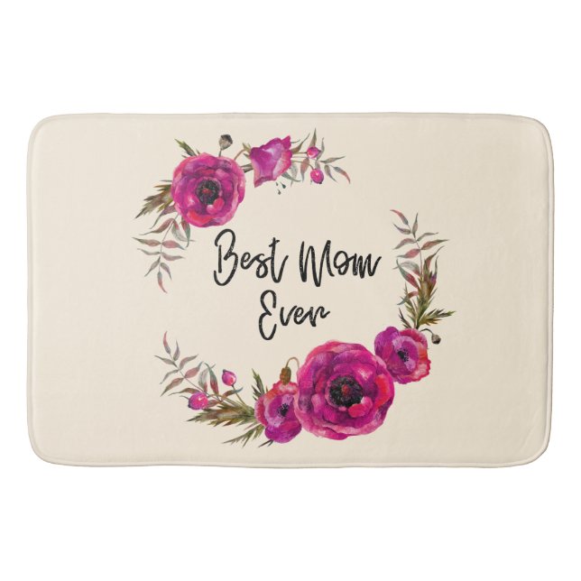 Pink Fuchsia Poppy Wreath Beste Mama je Badematte (Vorderseite)