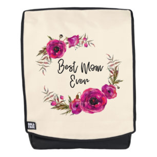 Pink Fuchsia Poppy Wreath Beste Mama je Rucksack