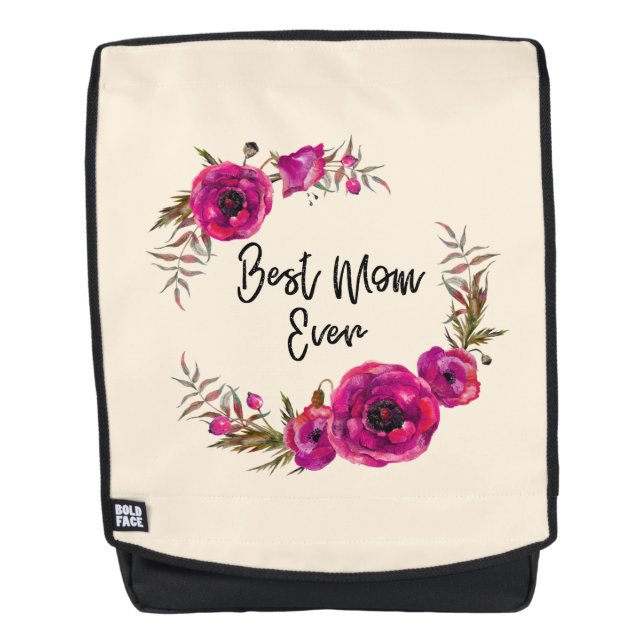 Pink Fuchsia Poppy Wreath Beste Mama je Rucksack (Vorderseite)