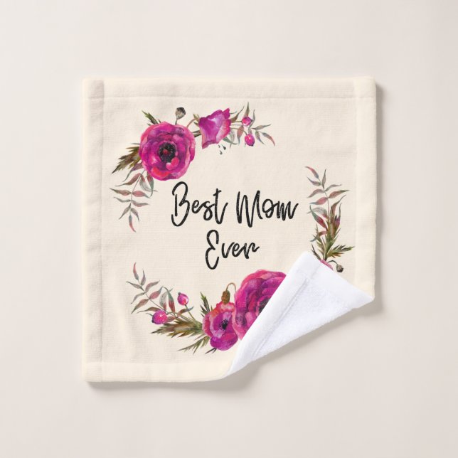 Pink Fuchsia Populaire Wreath Meilleur Maman Jamai (Gant de toilette)