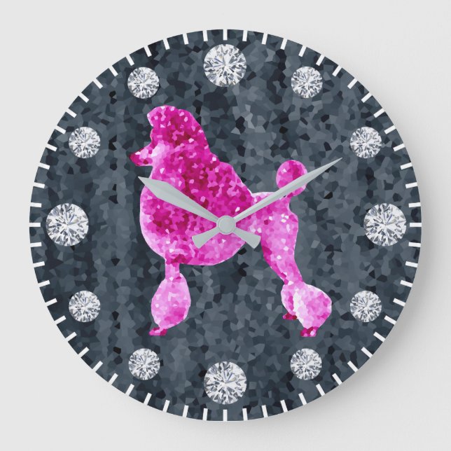 Pink Fuchsia Posh Poodle Diamond Dog Hour Große Wanduhr (Vorderseite)