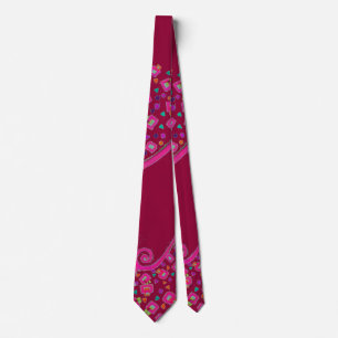 PINK FUCHSIA RED BURGUNDY ABSTRAKTER DEKO KRAWATTE