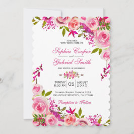 Pink Fuchsia Rose Botanische Blumenhochzeit Einladung