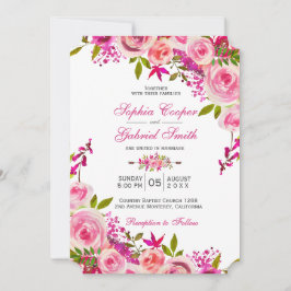 Pink Fuchsia Rose Botanische Blumenhochzeit Einladung