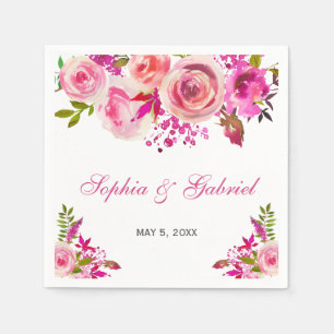 Pink Fuchsia Rose Botanische Blumenhochzeit Serviette